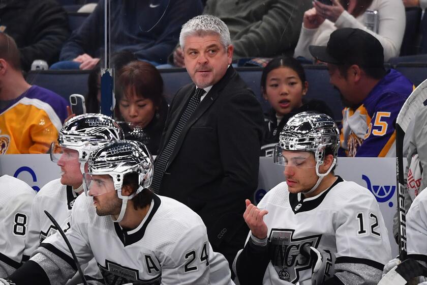 COLUMBUS, OHIO - December 5: Head coach Todd McLellan of the of the Los Angeles Kings.