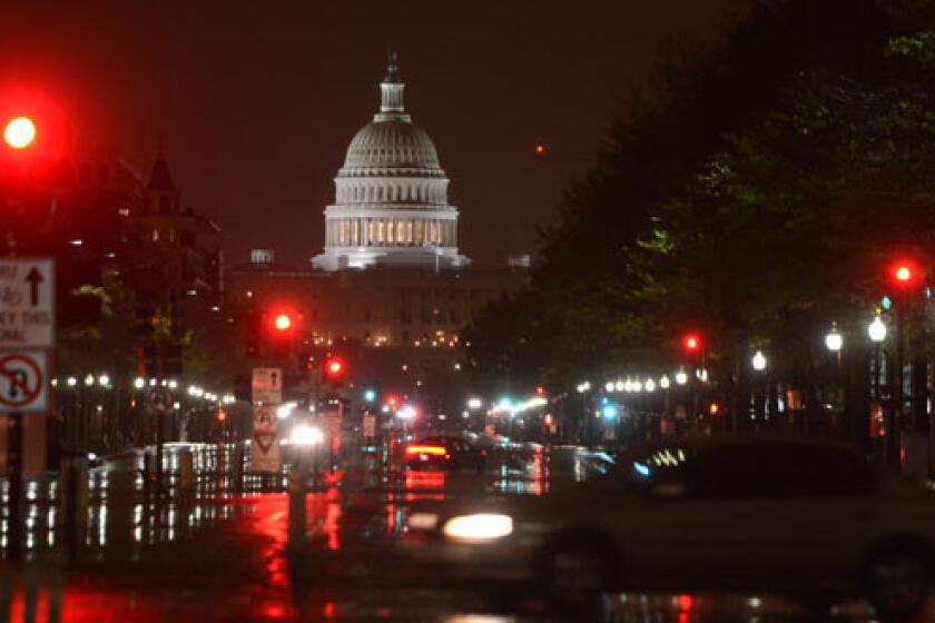 The U.S. Capitol in predawn light in the wake of Hurricane Sandy in Washington, D.C.