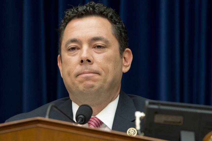 Rep. Jason Chaffetz pauses during a hearing on Capitol Hill last month. The Utah Republican is making a long-shot bid for speaker of the House.