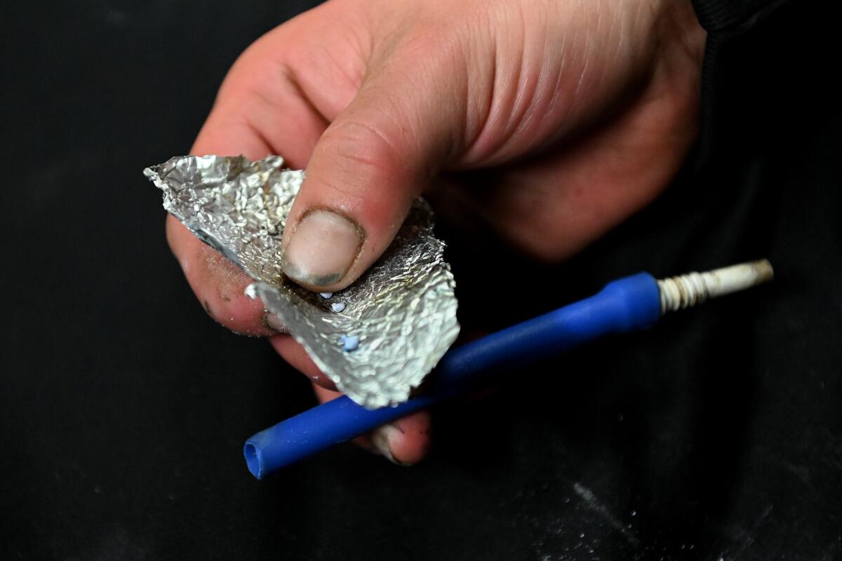 Matthew Morales holds fentanyl on a subway car leaving MacArthur Park in 2023.