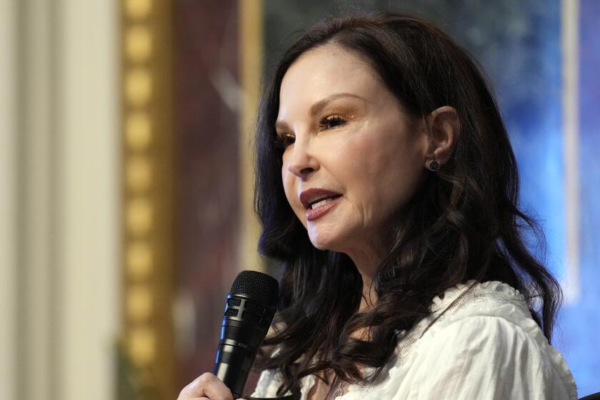 FILE - Ashley Judd speaks during an event on the White House complex in Washington, Tuesday, April 23, 2024. Judd, whose allegations against movie mogul Harvey Weinstein helped spark the #MeToo movement, spoke out Monday, April 29, on the right of women and girls to control their own bodies and be free from male violence. (AP Photo/Susan Walsh, File)
