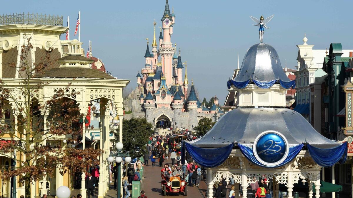 Main Street in Disneyland Paris in Marne-La-Vallee, east of the French capital Paris.
