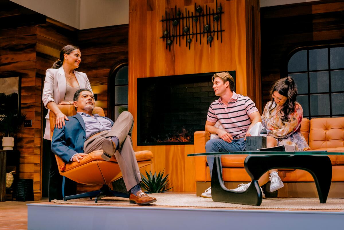 Lana Parrilla, from left, Carlos Gomez, Nico Greetham and Isabella Gomez in "One of the Good Ones" at Pasadena Playhouse.