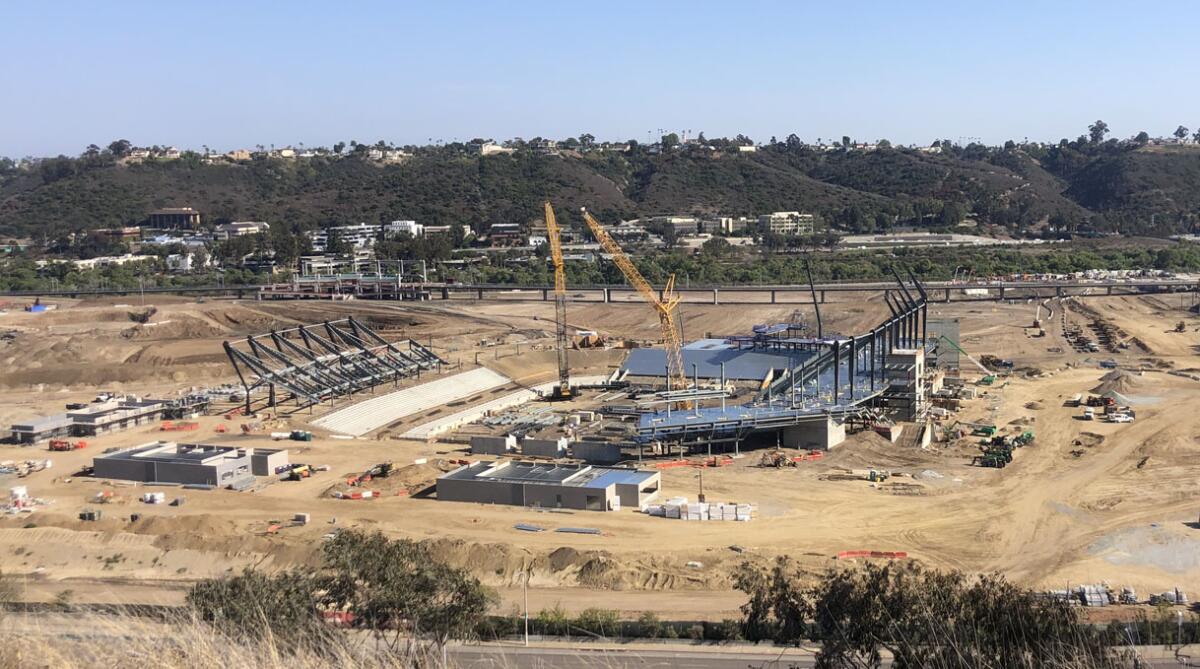Placement of steel beams at Aztec Stadium is expected to be completed within the next two weeks.