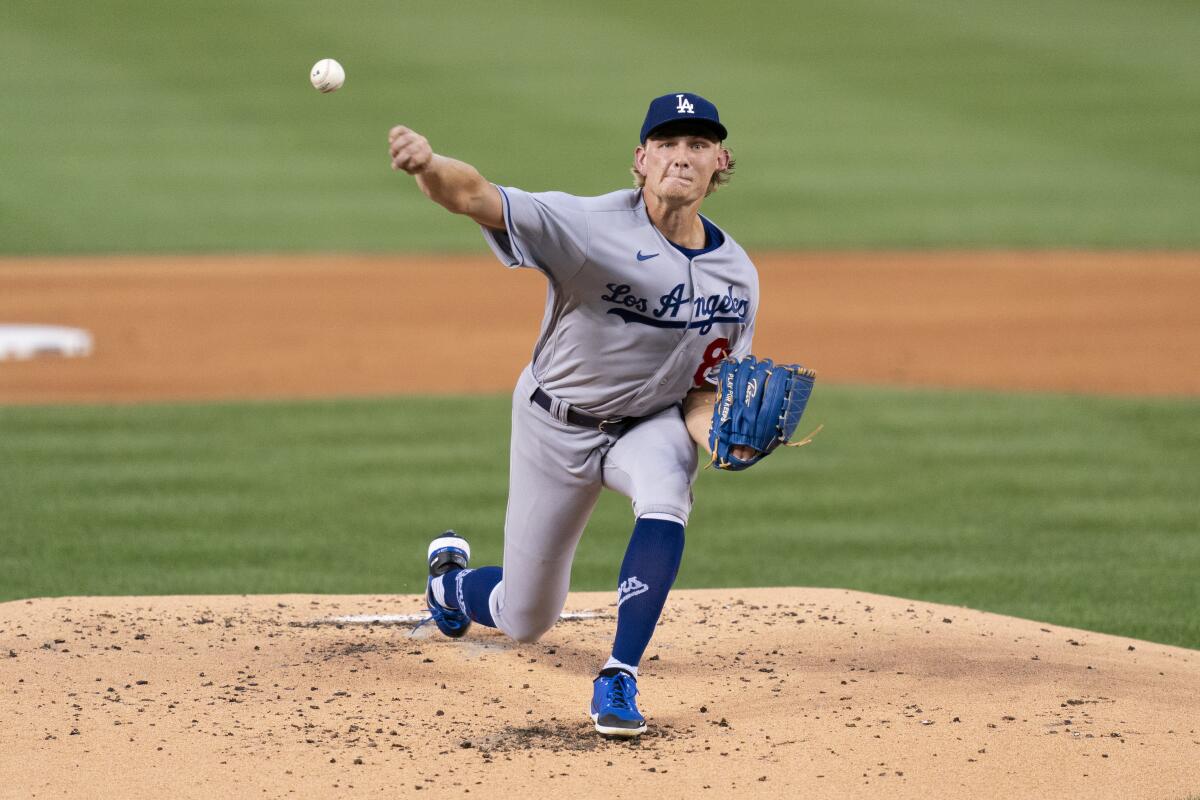 Dodgers starting pitcher Emmet Sheehan delivers during the first inning Friday.
