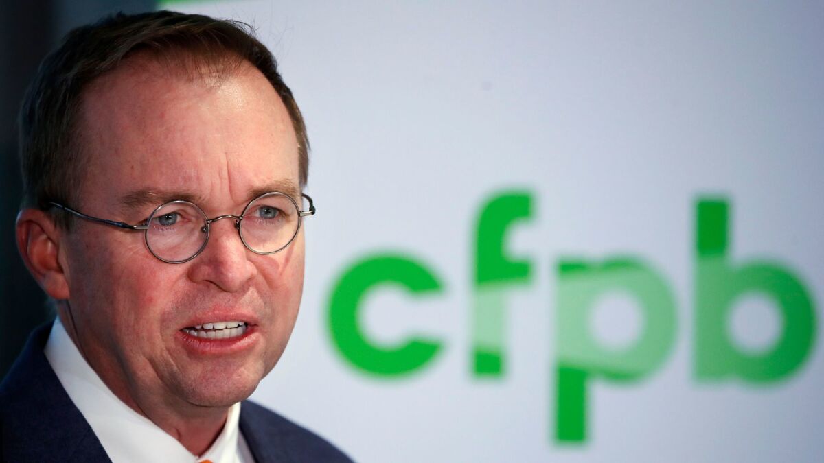 Mick Mulvaney, the new acting director of the Consumer Financial Protection Bureau.