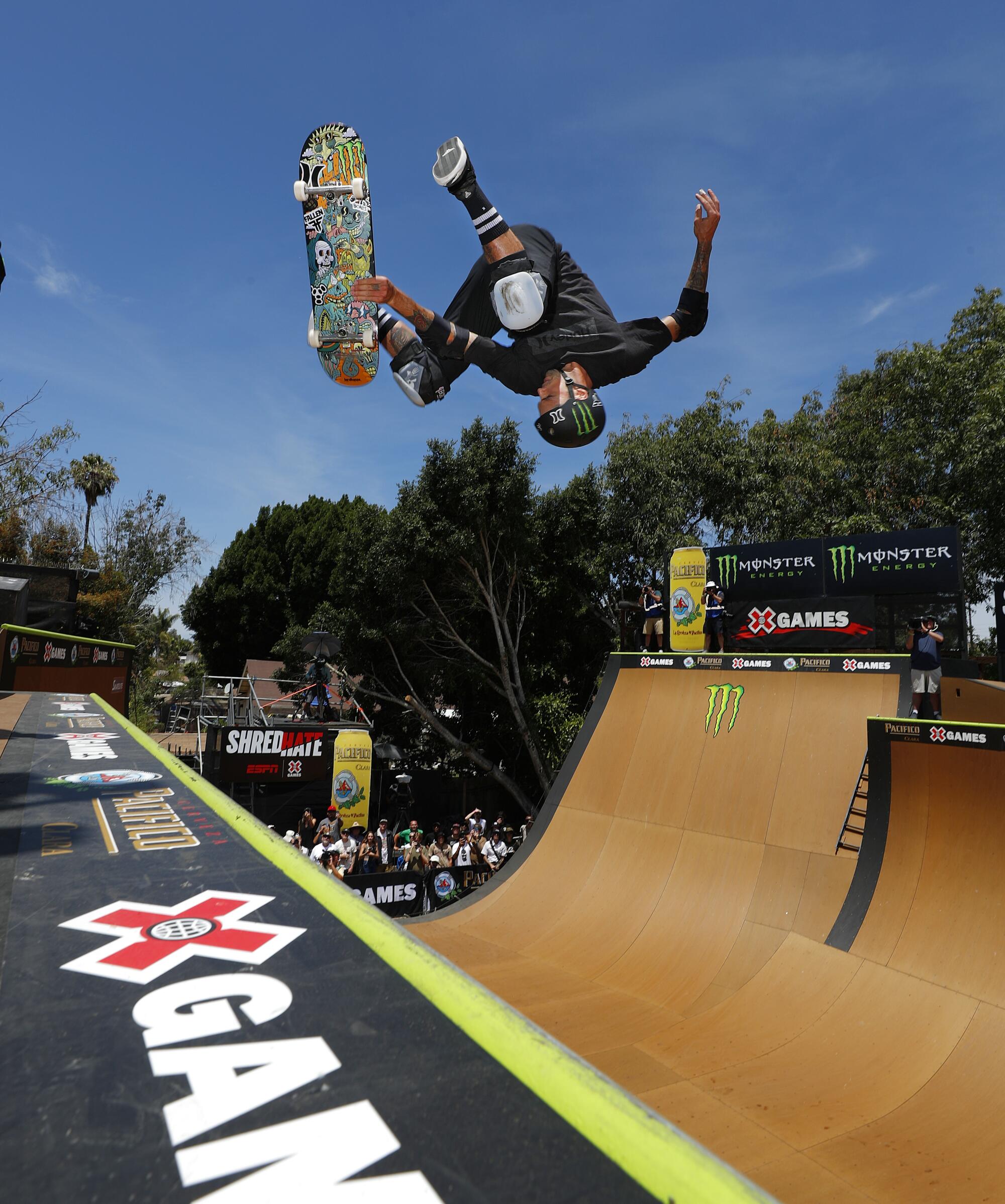 Elliot Sloan does a heelfilp 720 to win the gold medal in the skate vert trick competition in the X Games.