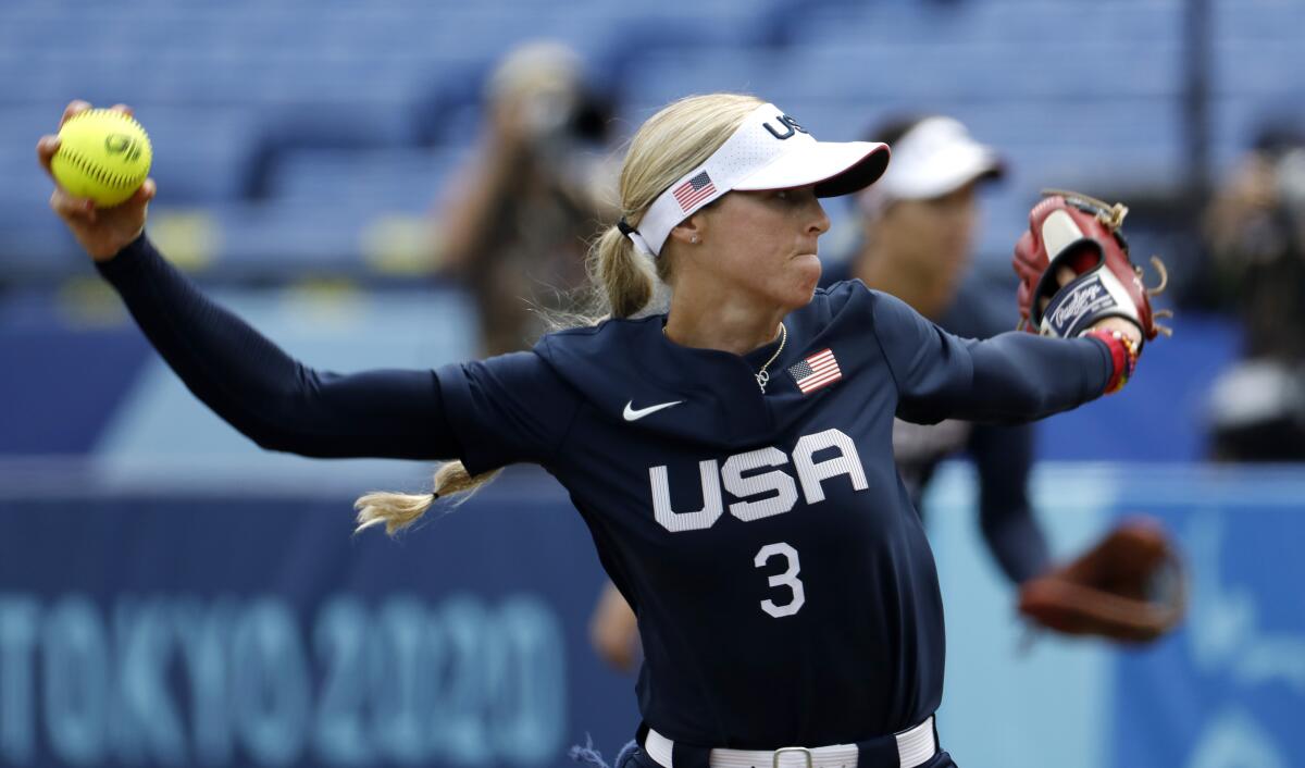 U.S. pitcher Ally Carda delivers against Japan on Monday.
