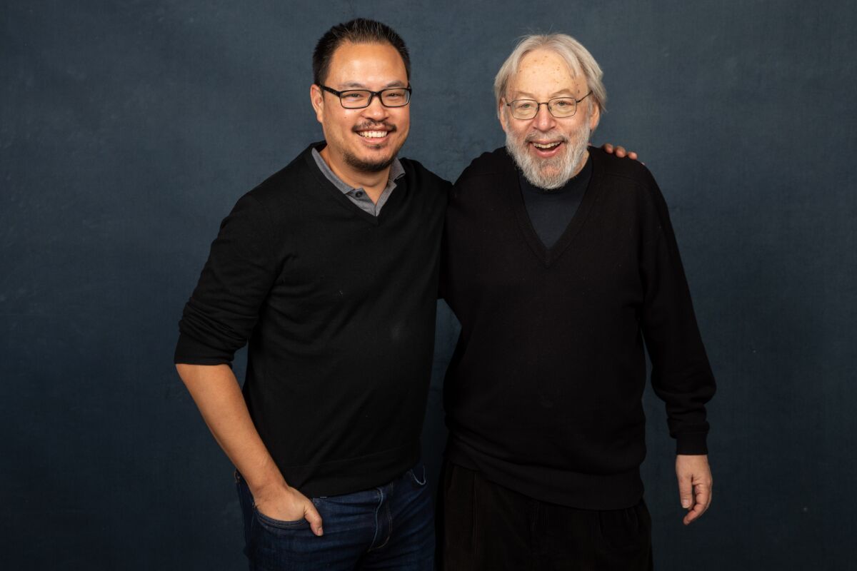 Times film critics Justin Chang, left, and Kenneth Turan at the 2020 Sundance Film Festival.