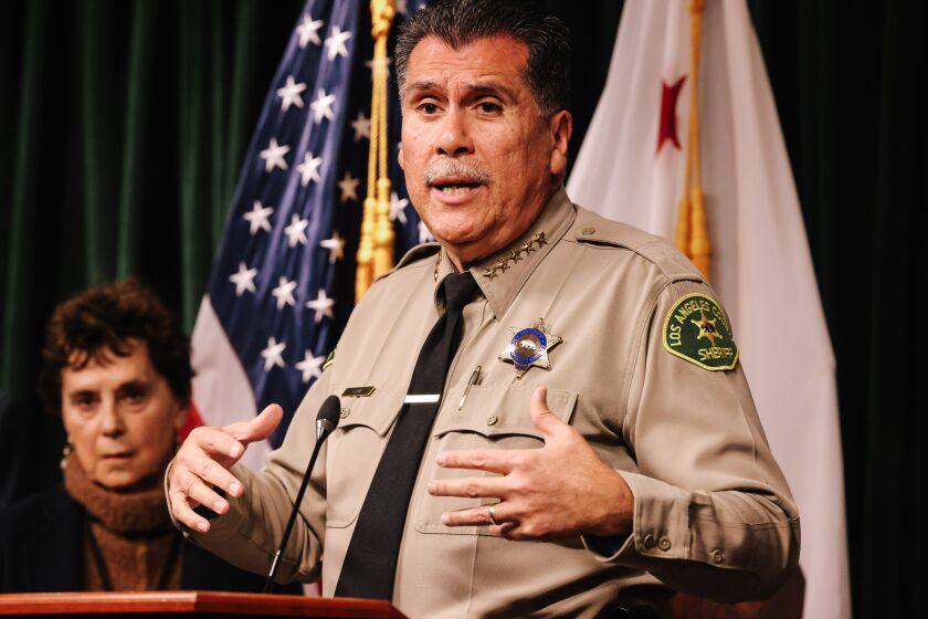 Los Angeles, CA - February 15: Sheriff Robert Luna speaks at a news conference to announce the formation of the Office of Constitutional Policing within the Sheriff's Department and the appointment of Eileen Decker, it's director at the Hall of Justice on Wednesday, Feb. 15, 2023 in Los Angeles, CA. (Dania Maxwell / Los Angeles Times).