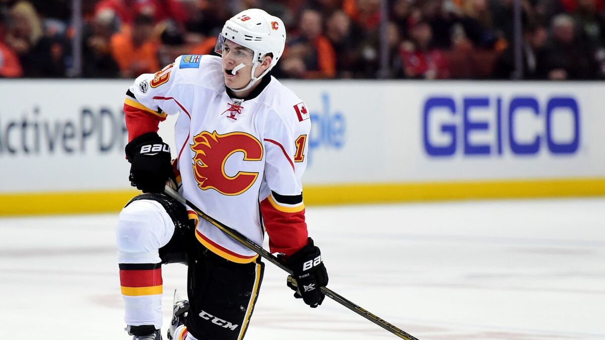Calgary's Matthew Tkachuk will play in his first home playoff game Monday night against the Ducks.