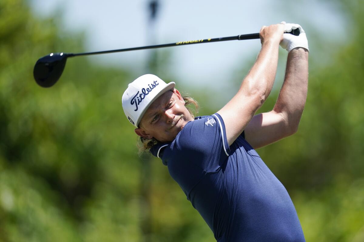 Cameron Smith, of Australia, hits off the second tee during the final round of the PGA Zurich Classic.