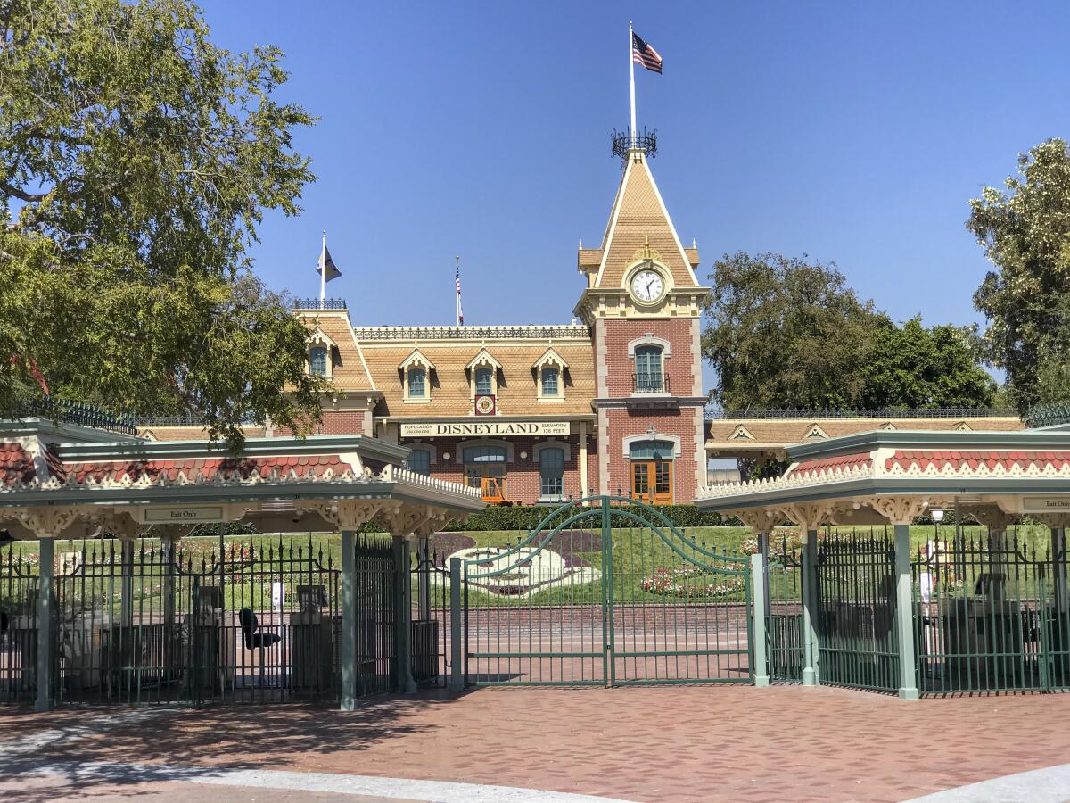 A view of the entrance to Disneyland Park, which has been closed since March 14 due to the coronavirus pandemic. 