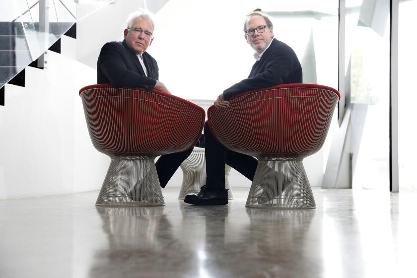 CULVER CITY-CA-JANUARY 14, 2020: Ron Yerxa, left, and Albert Berger are photographed at their office in Culver City on Tuesday, January 14, 2020. (Christina House / Los Angeles Times)