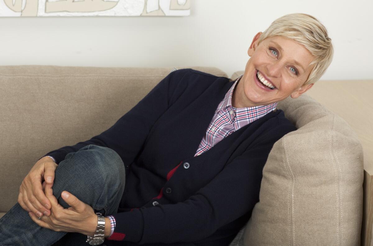 Talk show host Ellen DeGeneres sits in her Warner Bros. studio dressing room April 2, 2013, in Burbank.