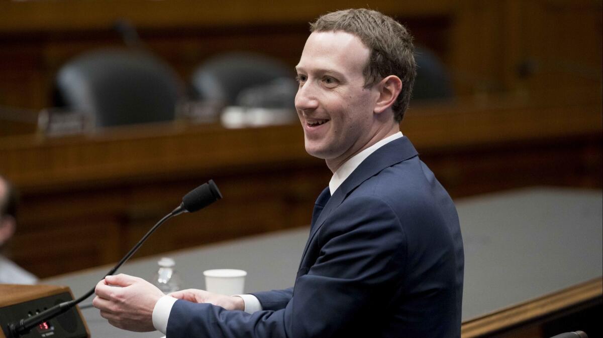 Facebook CEO Mark Zuckerberg testifying on Capitol Hill in Washington on April 11.