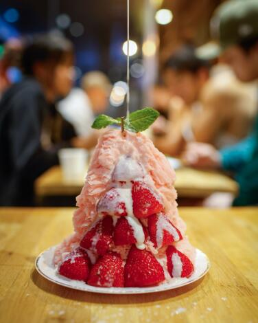 Strawberry shave ice at Oakobing in Koreatown.
