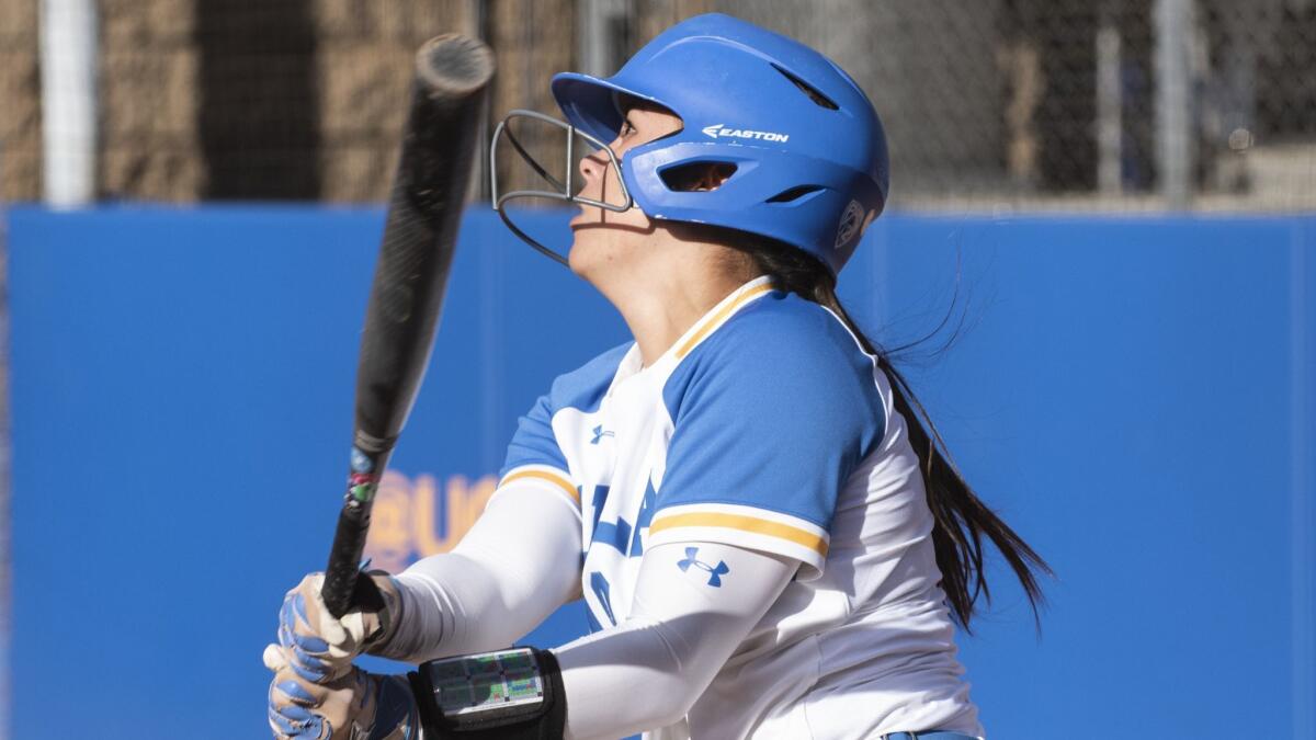 UCLA junior Bubba Nickles hits a double during Game 2 of the NCAA Los Angeles Regional championship against Missouri at Easton Stadium on Sunday. UCLA won 13-1.