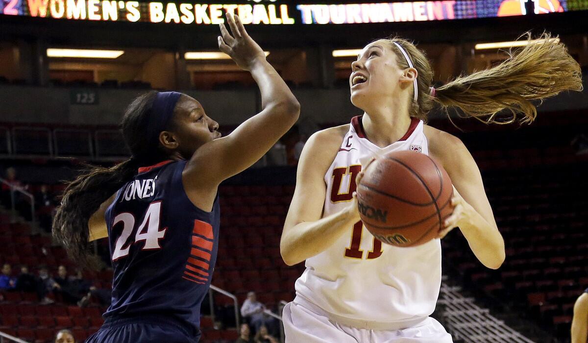 Forward Cassie Harberts, right, and USC won the Pac-12 women's basketball tournament and returned to the NCAA tournament in 2014.