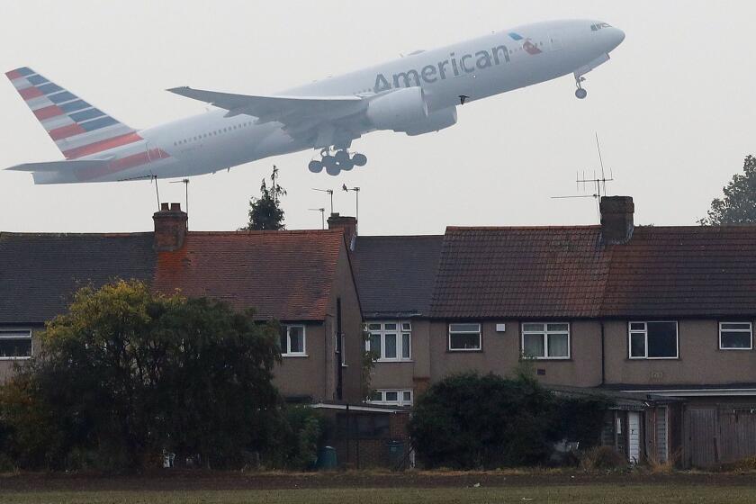 An airliner takes off from London's Heathrow Airport on Oct. 25, 2016.