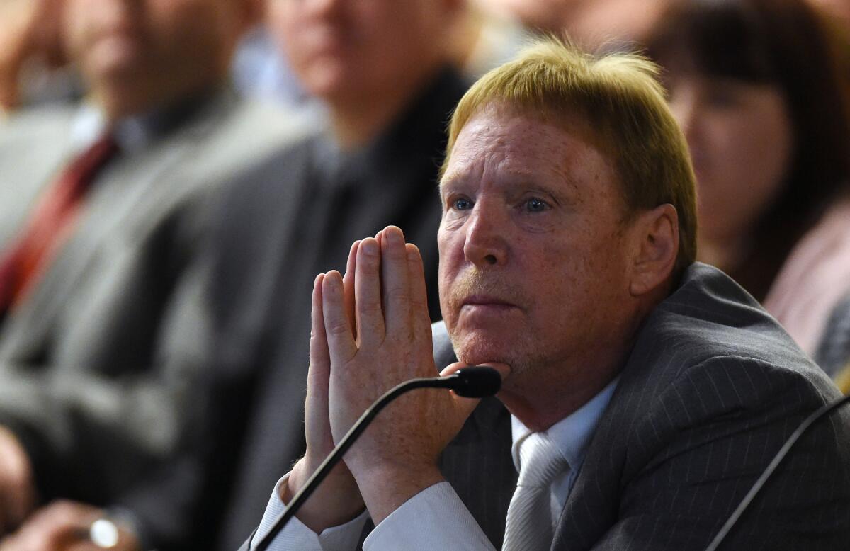 Raiders Owner Mark Davis attends a Southern Nevada Tourism Infrastructure Committee meeting at UNLV on April 28.