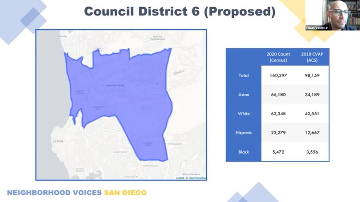 A proposed map for City Council District 6, which would include UC San Diego.