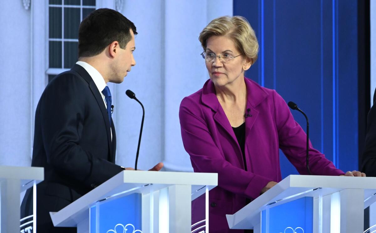 Pete Buttigieg and Elizabeth Warren at Democratic presidential primary debate
