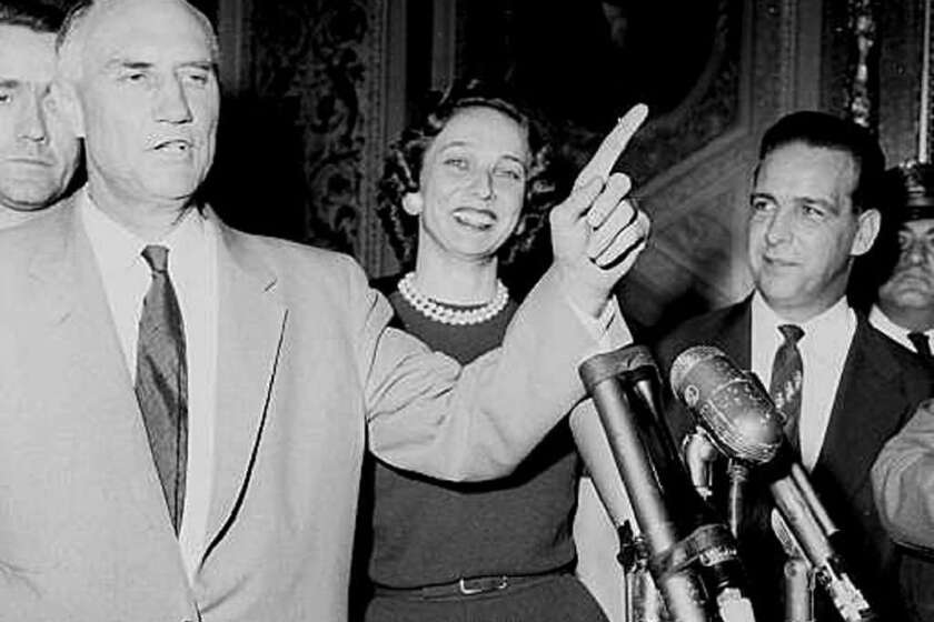 Strom Thurmond holds the record for the longest-ever filibuster. He spoke for 24 hours and 18 minutes against the Civil Rights Act of 1957. Here, he talks to the media minutes after emerging from the Senate chamber.