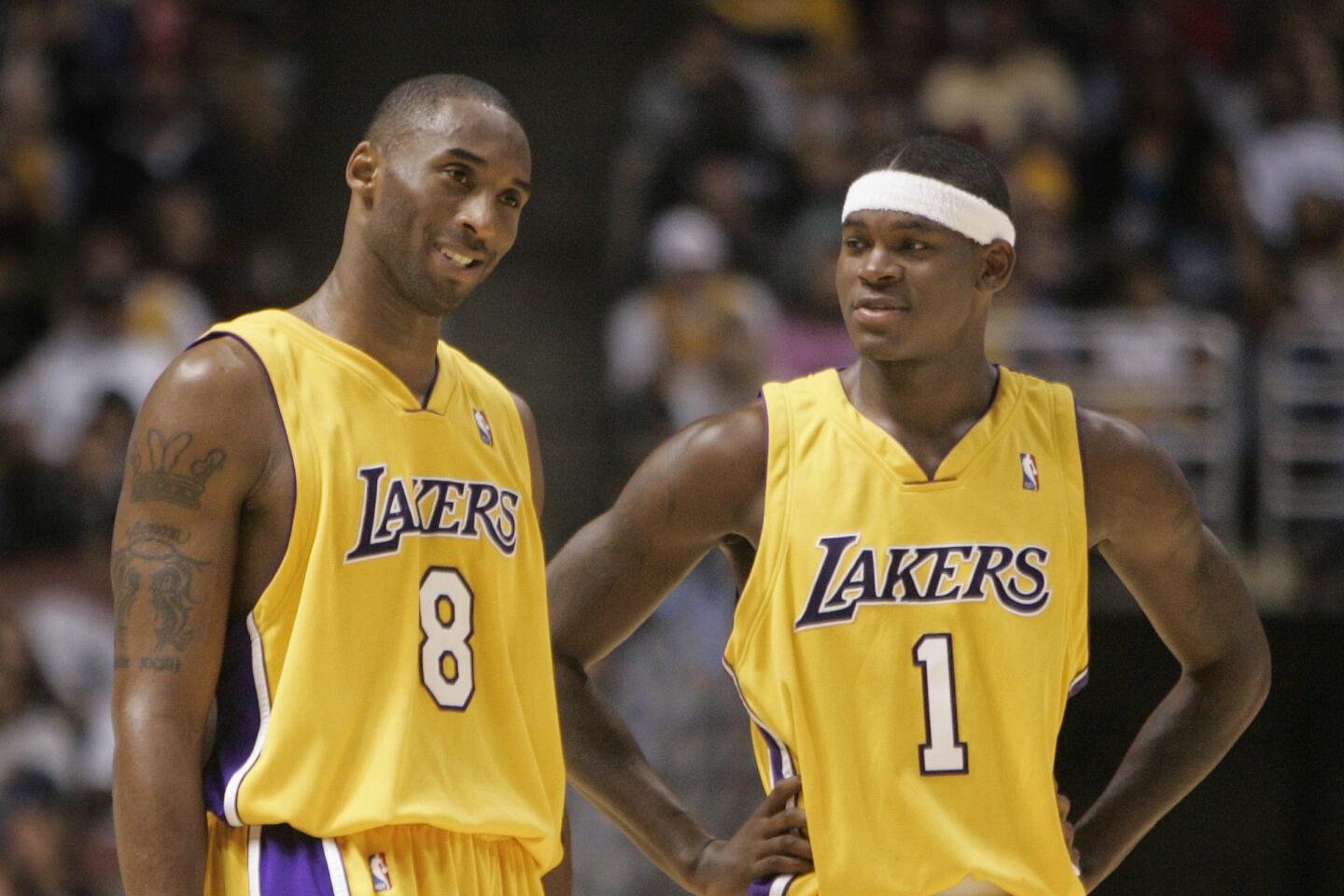 Kobe Bryant, left, and Smush Parker in 2005.