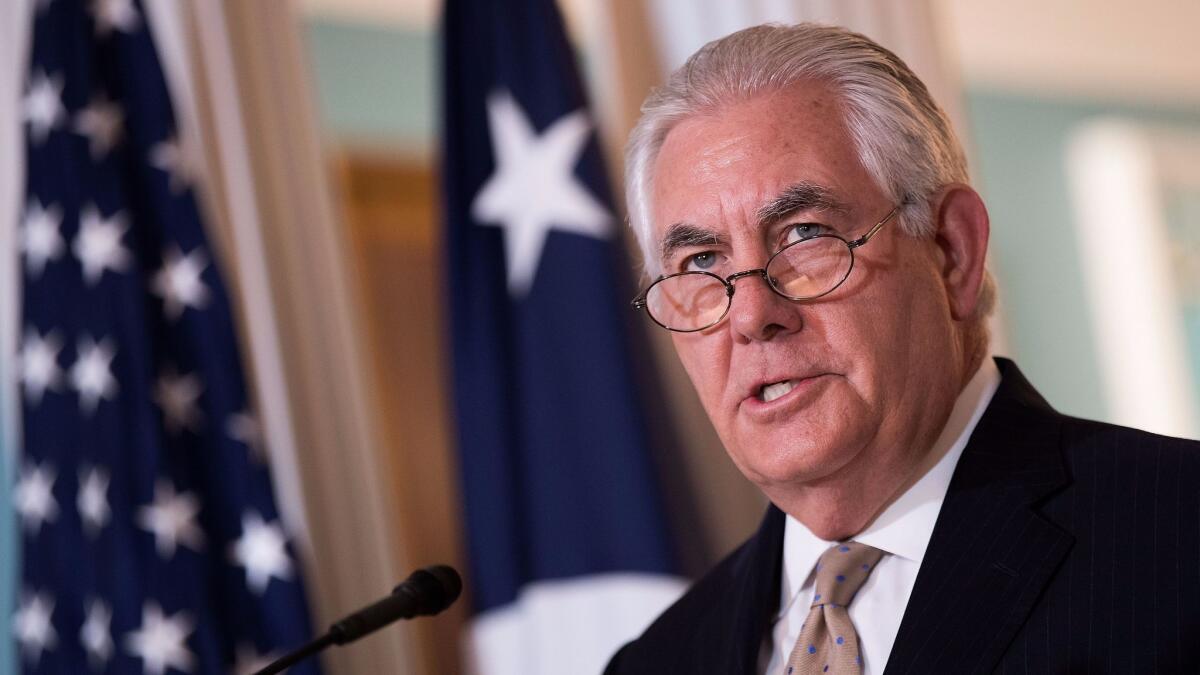 U.S. Secretary of State Rex Tillerson delivers a statement regarding Qatar at the State Department on June 9, 2017.