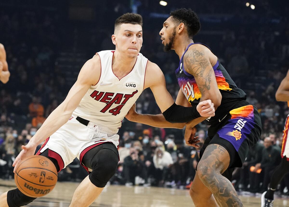 Duncan Robinson of the Miami Heat shoots the ball against the