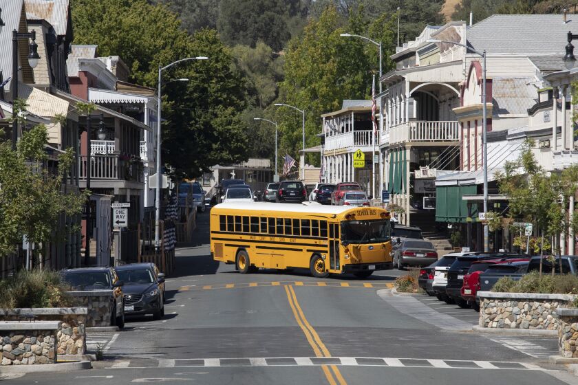 JACKSON, CA - SEPTEMBER 01: A view of downtown Sutter Creek on Old Route 49. The city is in Amador County which, per capita, had the most signatures on petitions to recall Gov. Gavin Newsom. Photographed on Wednesday, Sept. 1, 2021 in Sutter Creek, CA. (Myung J. Chun / Los Angeles Times)