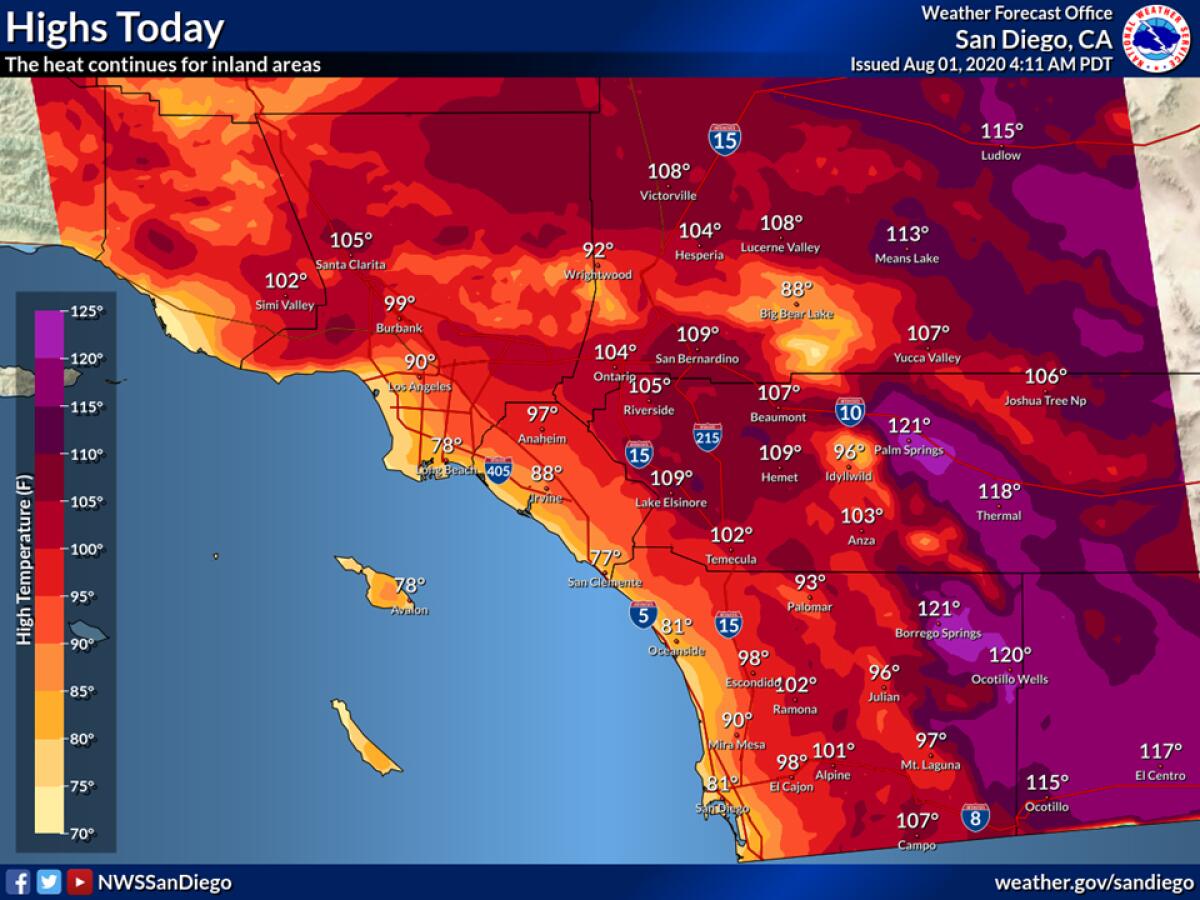 The National Weather Service map for San Diego County Aug. 1, 20202.