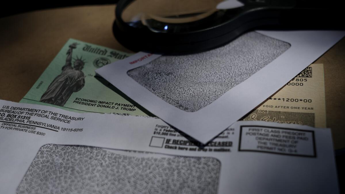 A stimulus check and its Treasury Department envelope