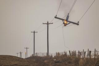 A telephone pole burns from the Smokehouse Creek Fire, Wednesday, Feb. 28, 2024, in Canadian, Texas. (AP Photo/David Erickson)