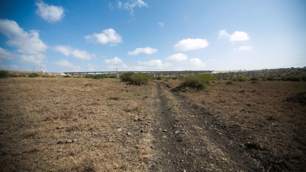 The Chinese-funded railway in Kenya from Nairobi to Mombasa cuts through part of the Nairobi National Park. (Noah Fowler / For the Times)
