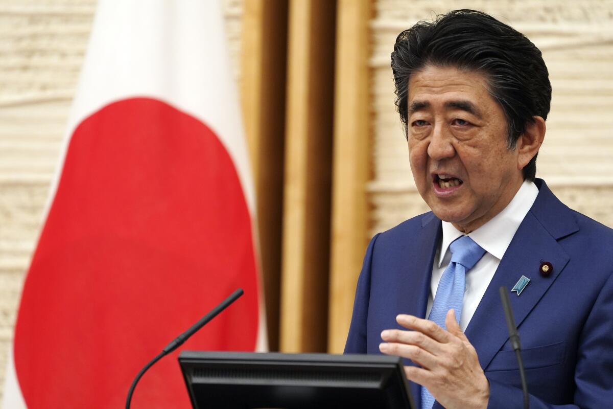 Japanese Prime Minister Shinzo Abe at a news conference in May.