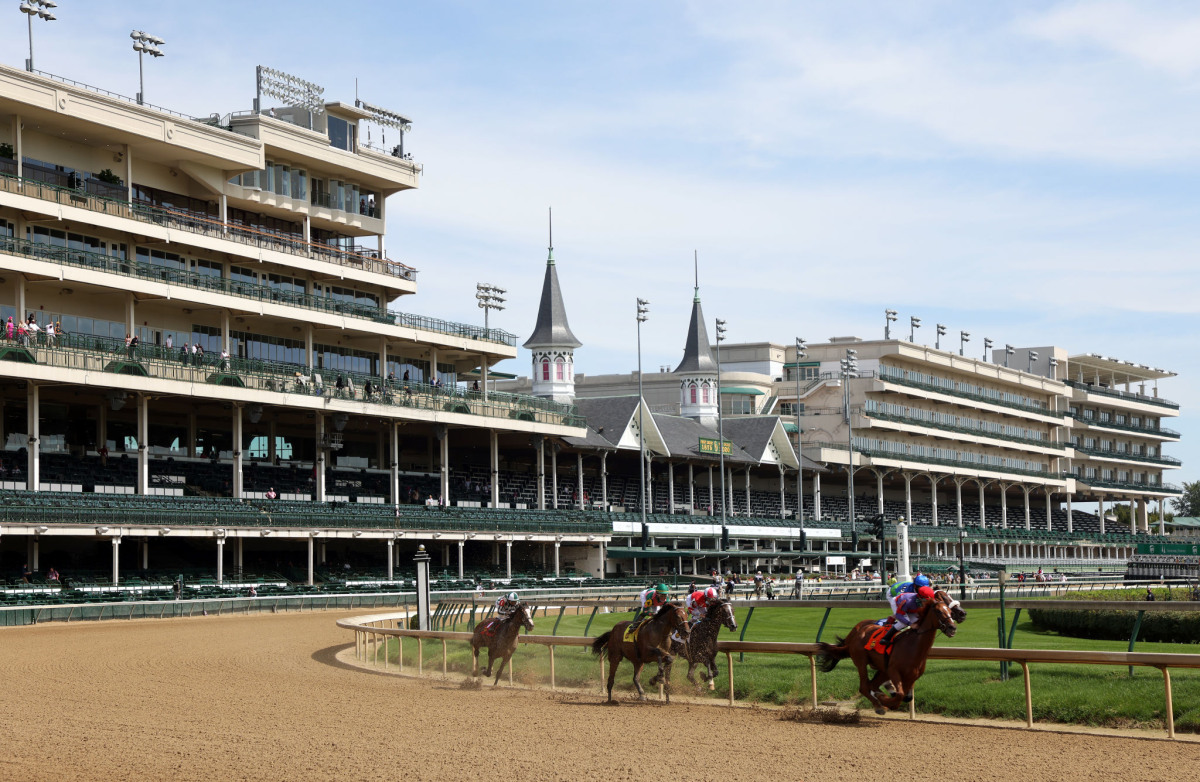 A general view of empty grandstands as horses run the Susan's Girl.