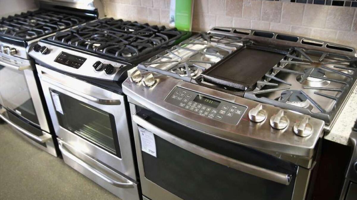 Gas stoves for sale at an appliance retailer in Chicago in 2014.