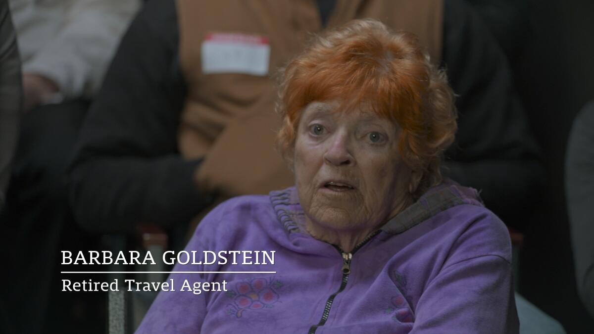 A screenshot from "Jury Duty" shows the character Barbara Goldstein, a retired travel agent.