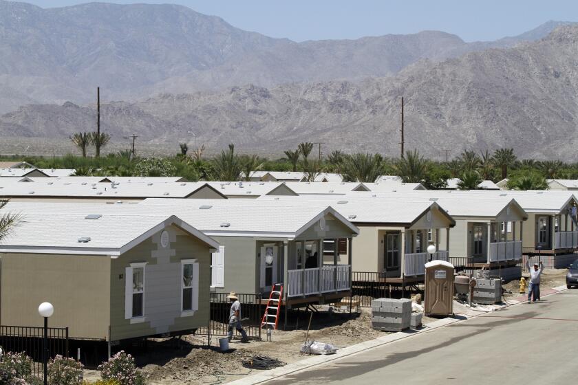 Khan, Irfan –– B582120659Z.1 THERMAL, CA, May 22, 2012 ––– A view of Mountain View Estates mobile home park. Riverside County's plans to replace squalid housing Desert Mobil Home Park, AKA Duroville, on the Torres Martinez Indian reservation in Thermal is scuttled when state refuses to contribute $12 million redevelopment money. With the funding residents of Duroville were hoping to move into more modern and safer mobile homes at the new Mountain View Estates mobile home park. (Irfan Khan/Los Angeles Times)
