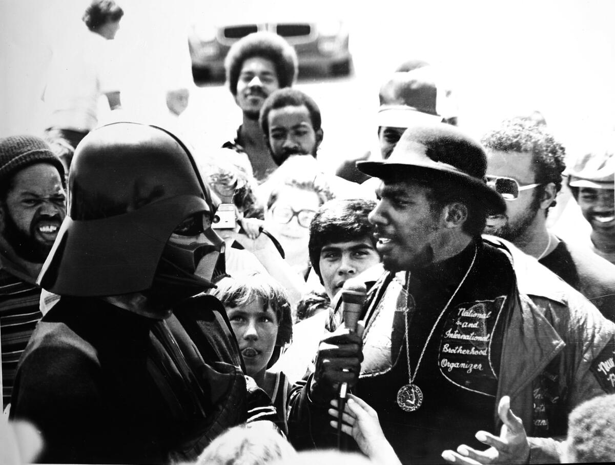 “Star Wars” characters visited Brotherhood Raceway Park at the height of the space opera’s popularity. Friends said that Big Willie, shown interviewing Darth Vader, was offered the part of the supervillain in the film.