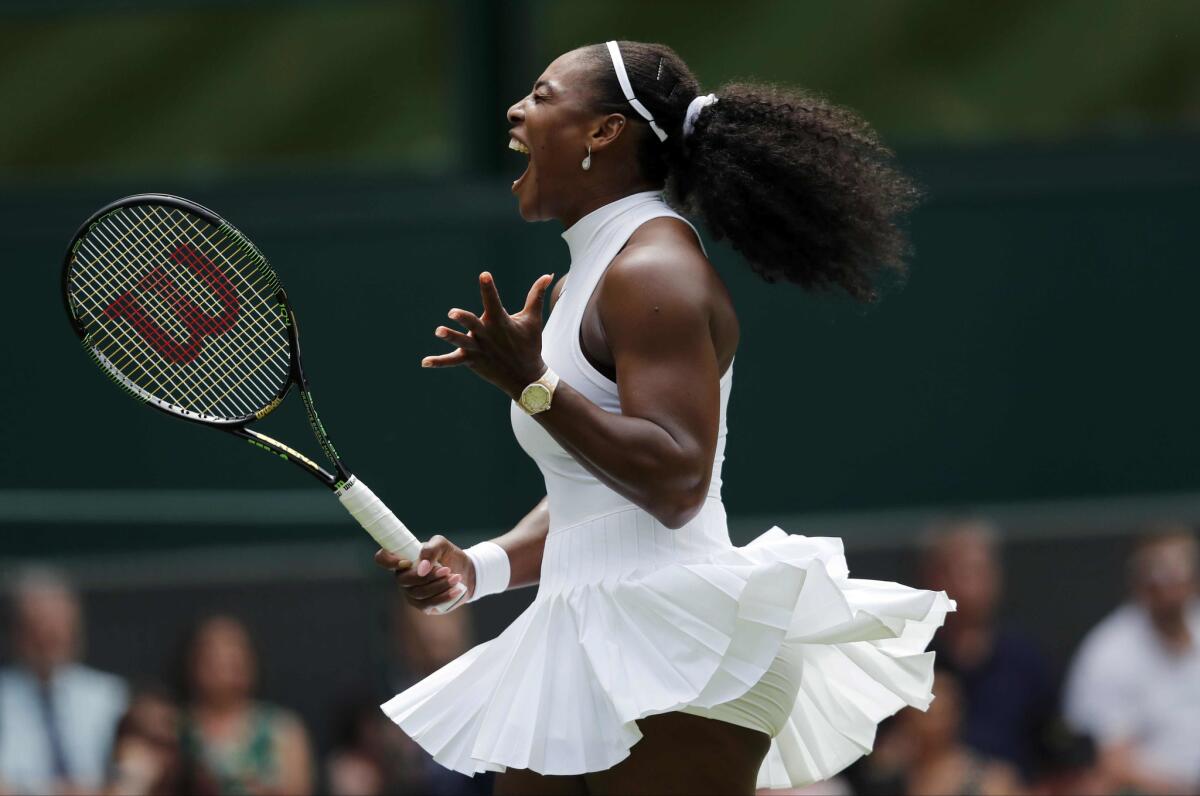 Serena Williams celebrates a point against Amara Safikovic during their Wimbledon Day 2 match on June 28.