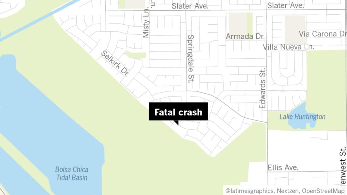 A crash early Saturday at Springdale Street and Littlefield Drive in Huntington Beach killed a motorist from Newport Beach, police said.