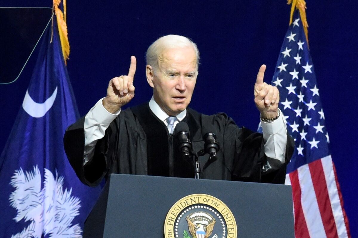 President Biden speaks at South Carolina State University's commencement ceremony on Friday.
