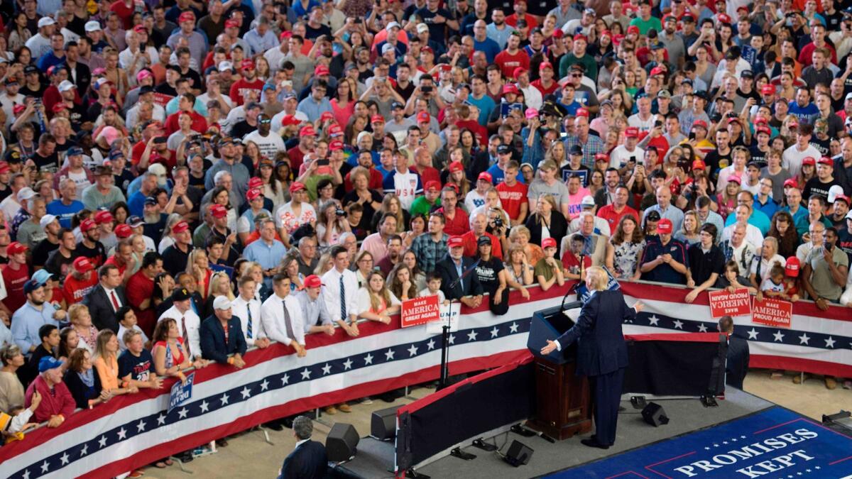 President Trump addresses a rally in Harrisburg, Pa., marking the 100th day of his presidency.