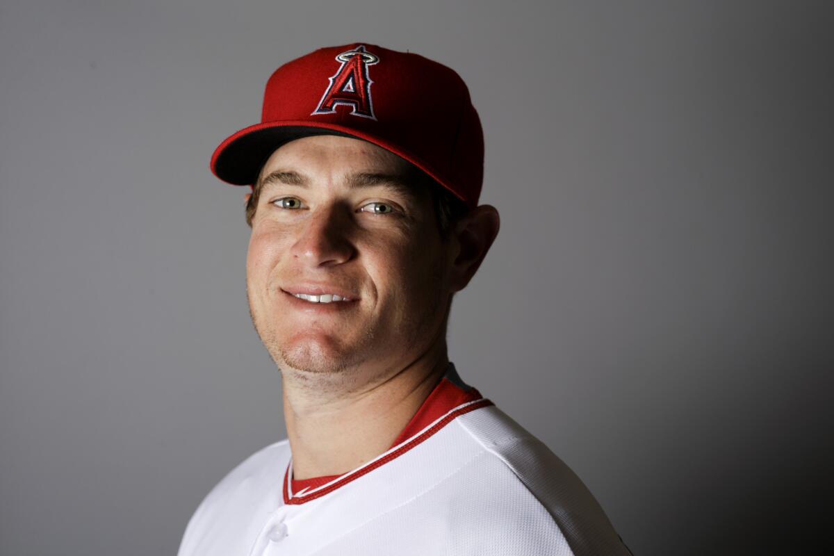 Angels starting pitcher Garrett Richards poses for a portrait during spring training.
