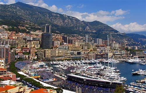 Monaco The Port of Monaco with grandstands for the 2008 Grand Prix, lower right. Those aboard the yachts of the rich and famous have front-row views from their decks of the race in Monte Carlo.