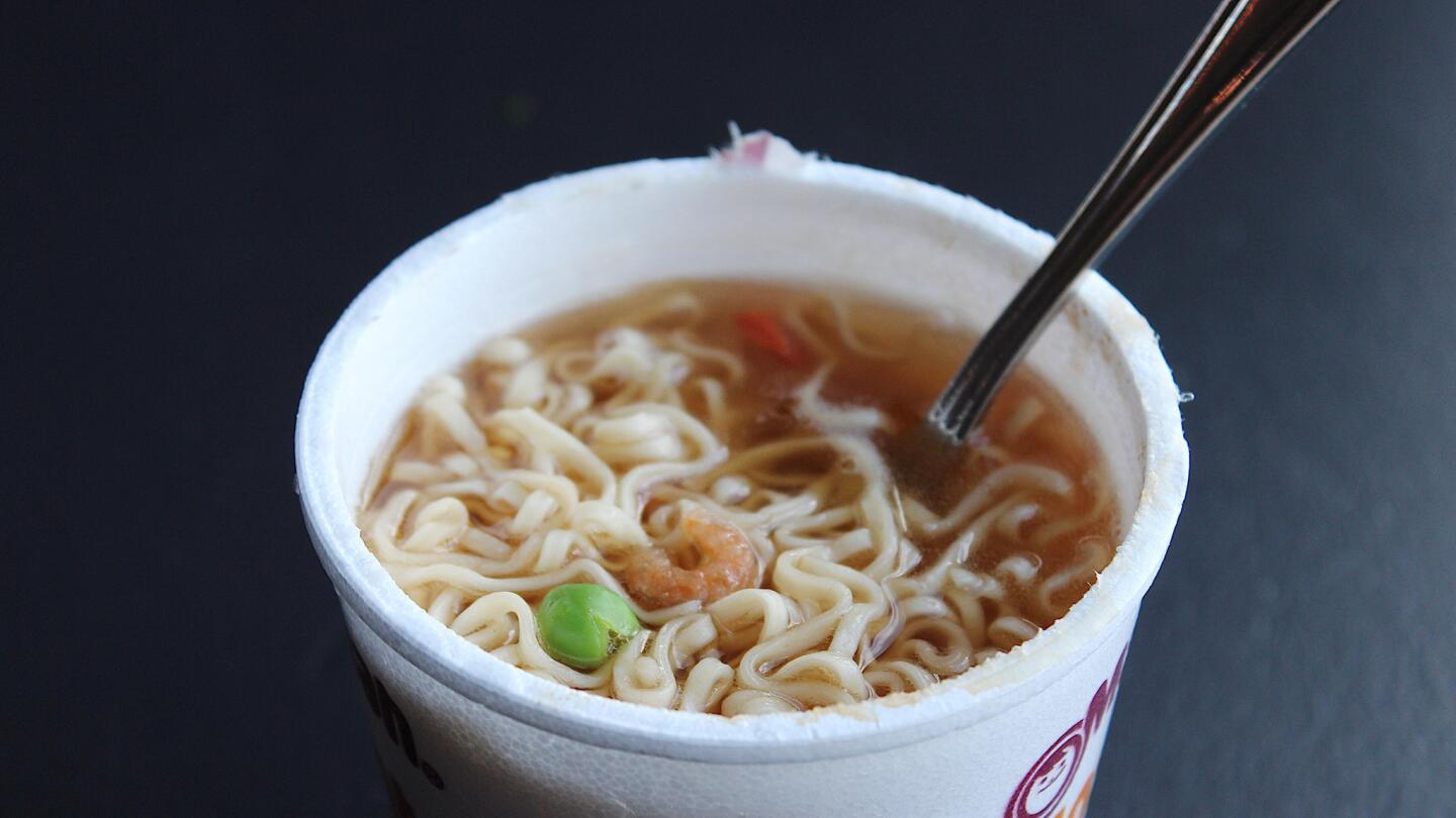 Maruchan Instant Lunch with dried shrimp, prepared simply, right in the cup, by Bill Daley.