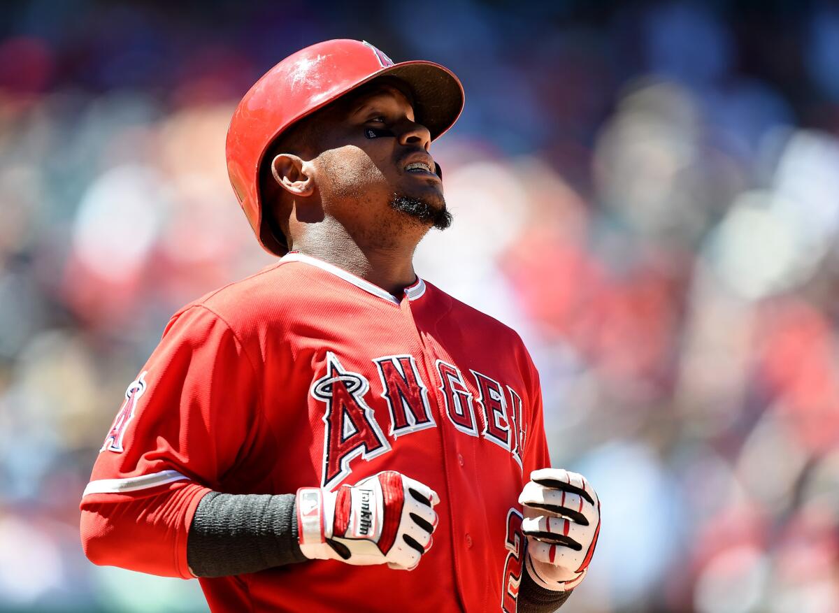 Angels shortstop Erick Aybar reacts to a groundout against the Indians earlier this month.
